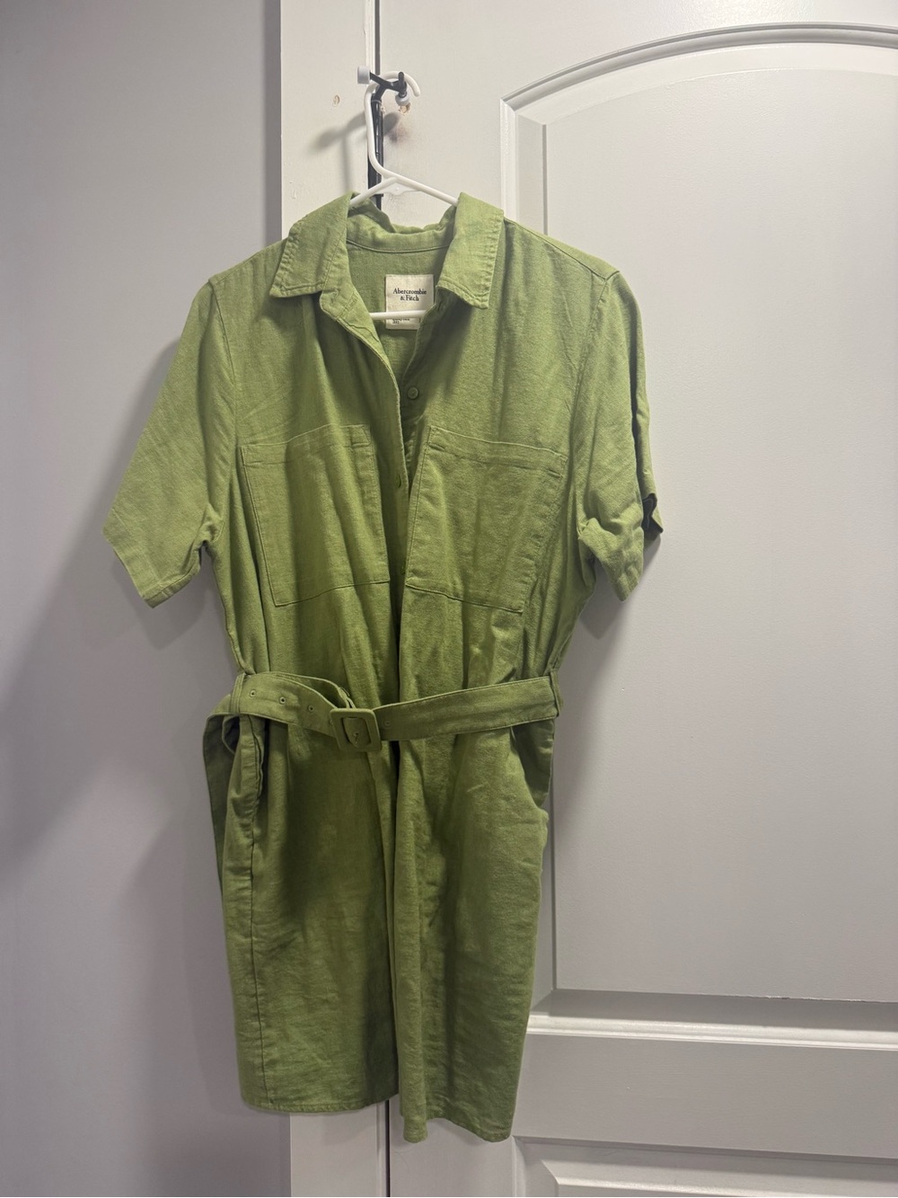 Linen Green Utility dress with Belt